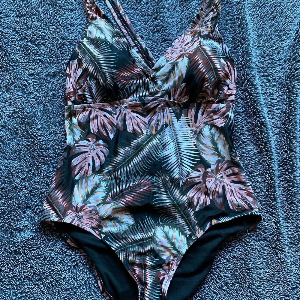 Hurley Tropical Print One Piece Swimsuit - Black and Green